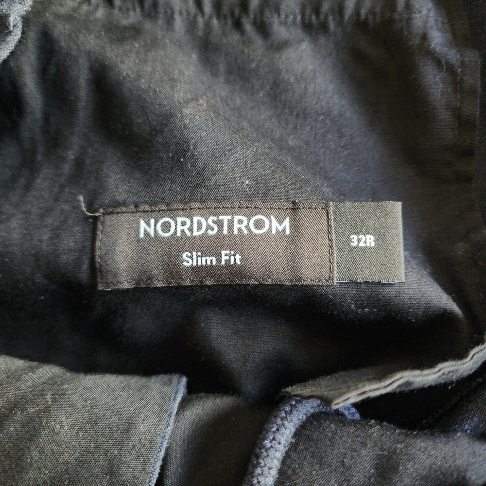 Nordstrom Linen Blend Trousers Mens 32R Navy Blue Excellent Slim Fit Drawstring - Picture 2 of 9